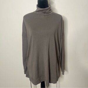 Garnet Hill Women’s Taupe Merino Wool Turtleneck Drawstring Tunic Sweater Sz L